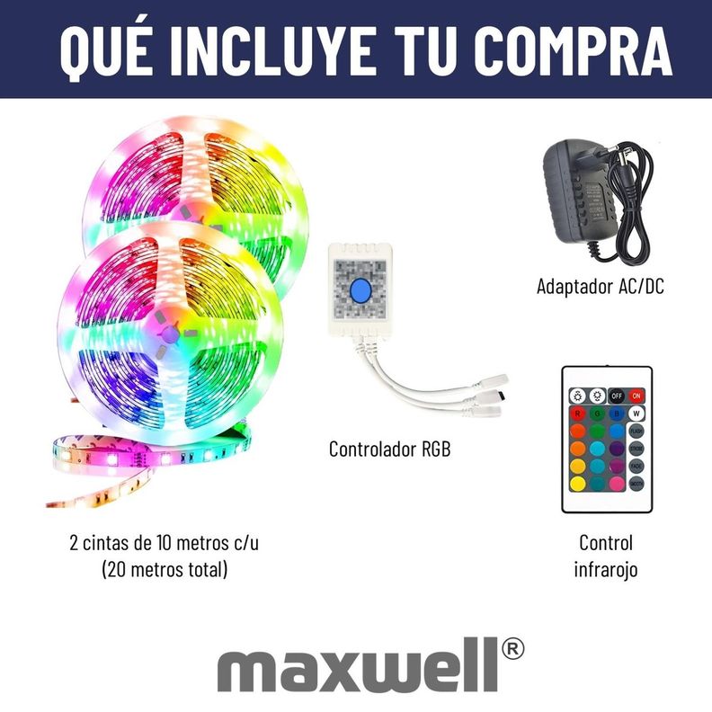 Tira Cinta Luces Led Rgb Bluetooth Maxwell 20 Metros Total-9