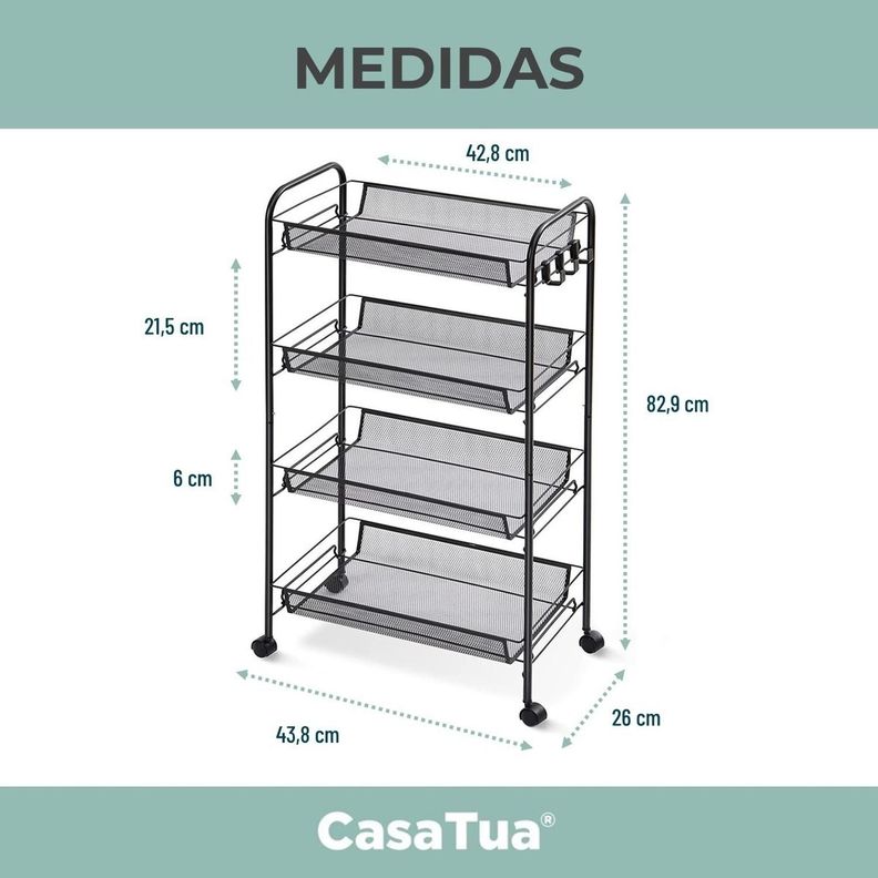 Carrito Organizador Ruedas Multiuso CasaTua 4 Niveles-4