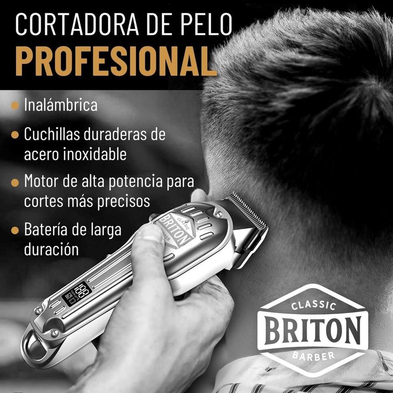 Maquina Cortar Pelo Afeitadora Inalambrica Briton + Kit Pro plateado-2