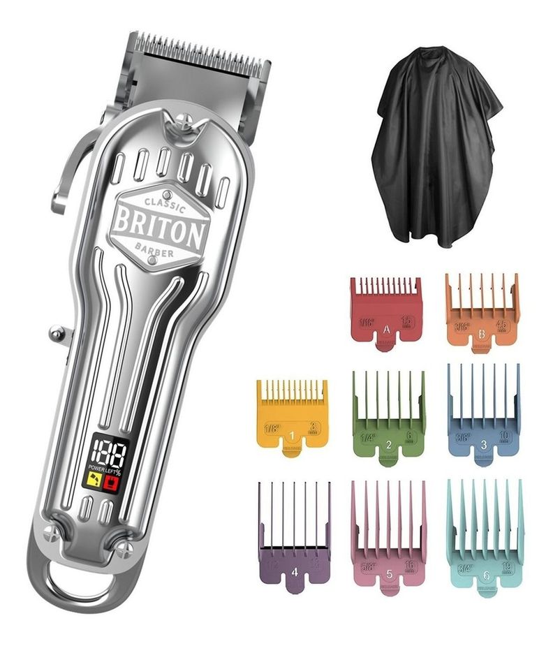Maquina Cortar Pelo Afeitadora Inalambrica Briton + Kit Pro plateado-0