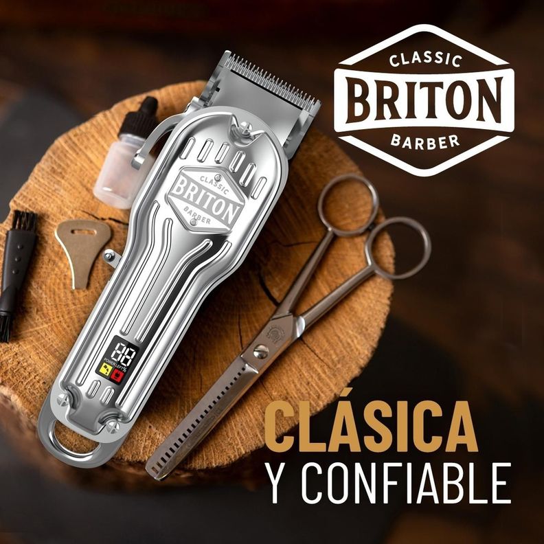Maquina Cortar Pelo Afeitadora Inalambrica Briton + Kit Pro plateado-5
