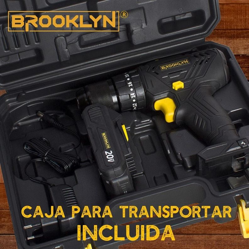 Taladro Inalambrico Percutor 20V +Bateria Mandril Metálico-4