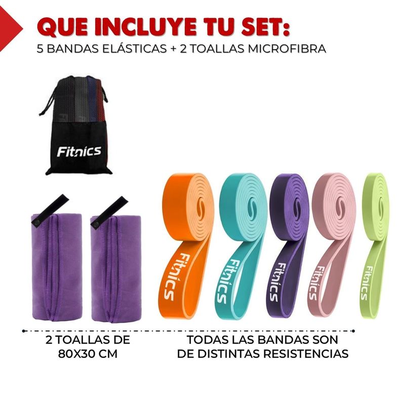 Bandas Elasticas Resistencia Fitnics Set + Toalla Microfibra-2