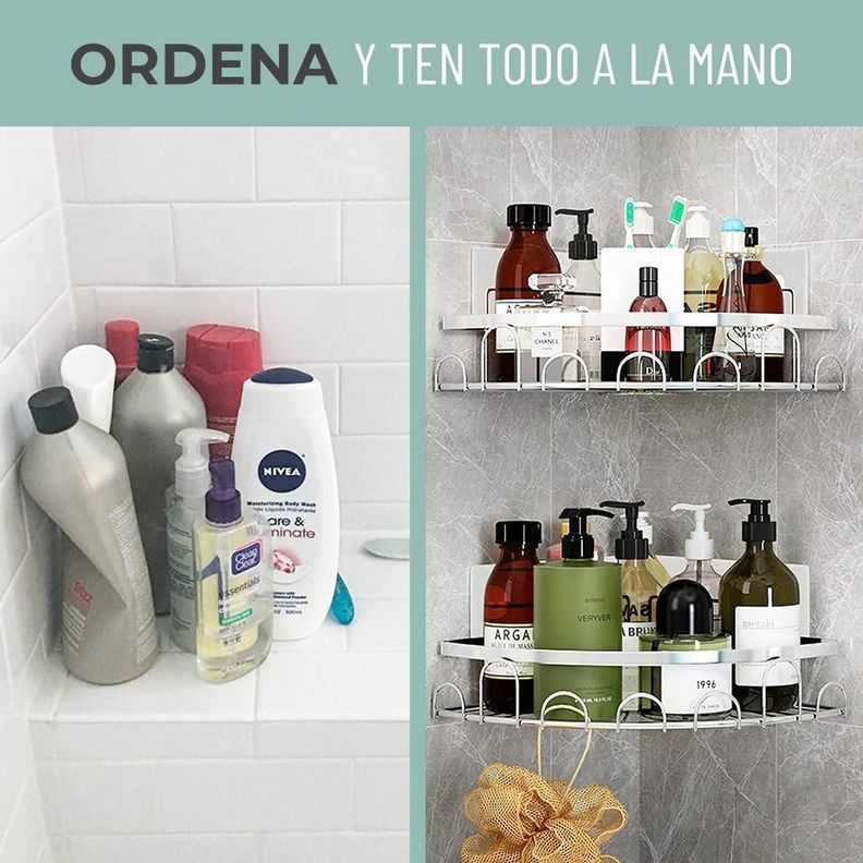 Esquinero Organizador Ducha Baño Adhesivo Set 2 Inoxidable-1