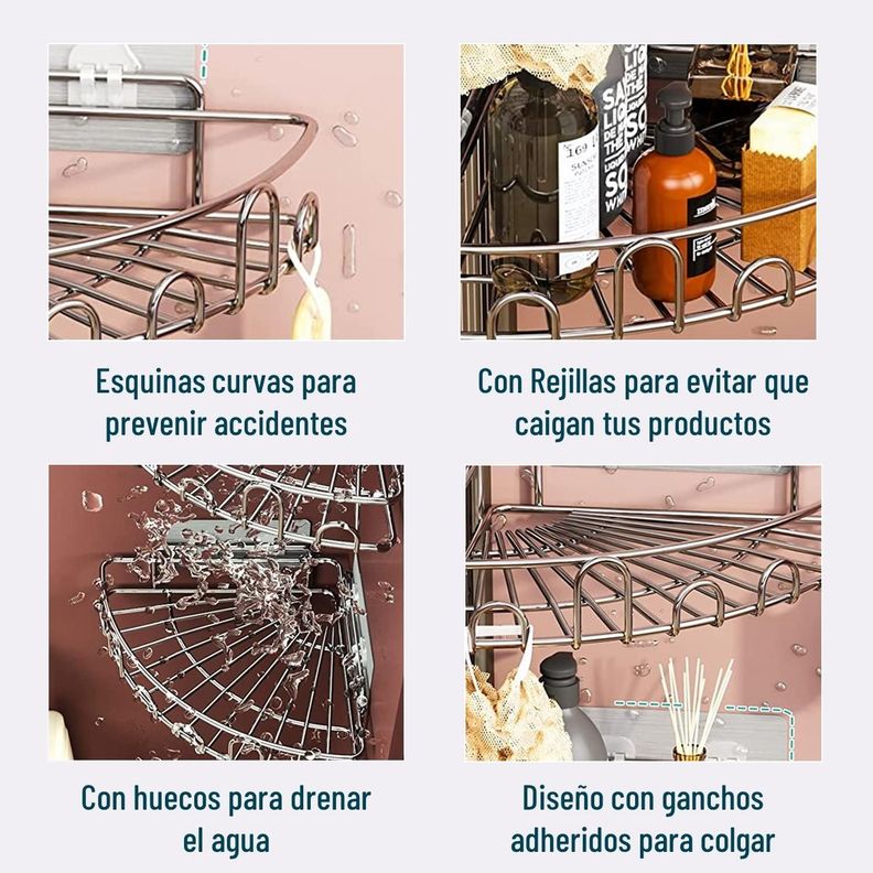 Esquinero Organizador Ducha Baño Adhesivo Set 2 Inoxidable-2