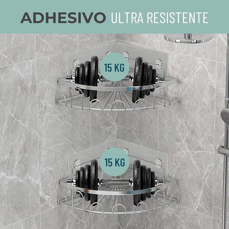 Esquinero Organizador Ducha Baño Adhesivo Set 2 Inoxidable-4
