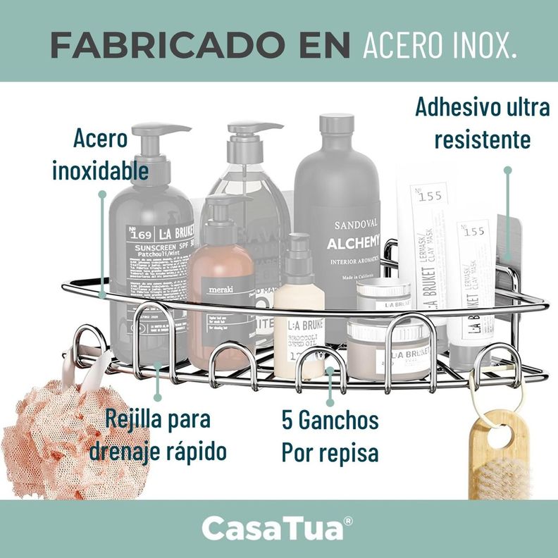 Esquinero Organizador Ducha Baño Adhesivo Set 2 Inoxidable-5