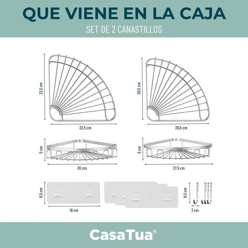 Esquinero Organizador Ducha Baño Adhesivo Set 2 Inoxidable-7