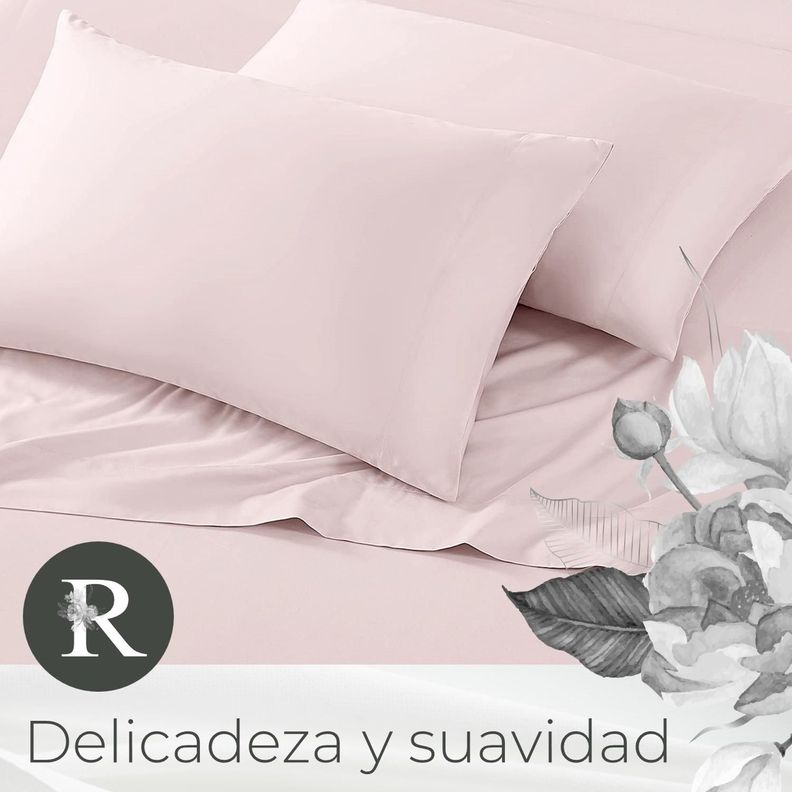 Sabanas Juego 300 Hilos 100% Algodon Rosewood Tamano Unico 1,5 Plazas - Rosa-2
