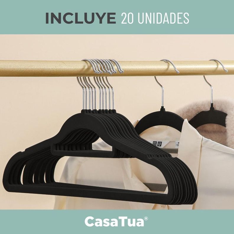 Colgadores De Ropa Casatua Set 20 Terciopelo Antideslizante-1