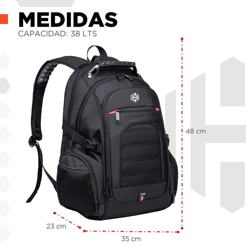 Mochila Notebook Hardley Balistica Impermeable 38L + USB-5