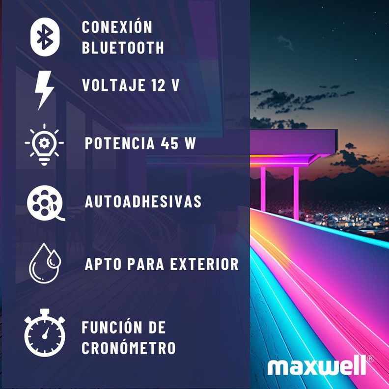 Tira Luz Led Neon 5 Mts Maxwell RGB Configurable Bluetooth-5