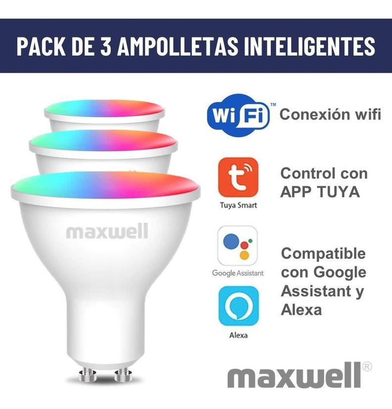 Ampolletas Inteligentes Set x3 Maxwell GU10 Wifi Tuya RGB 5W-2