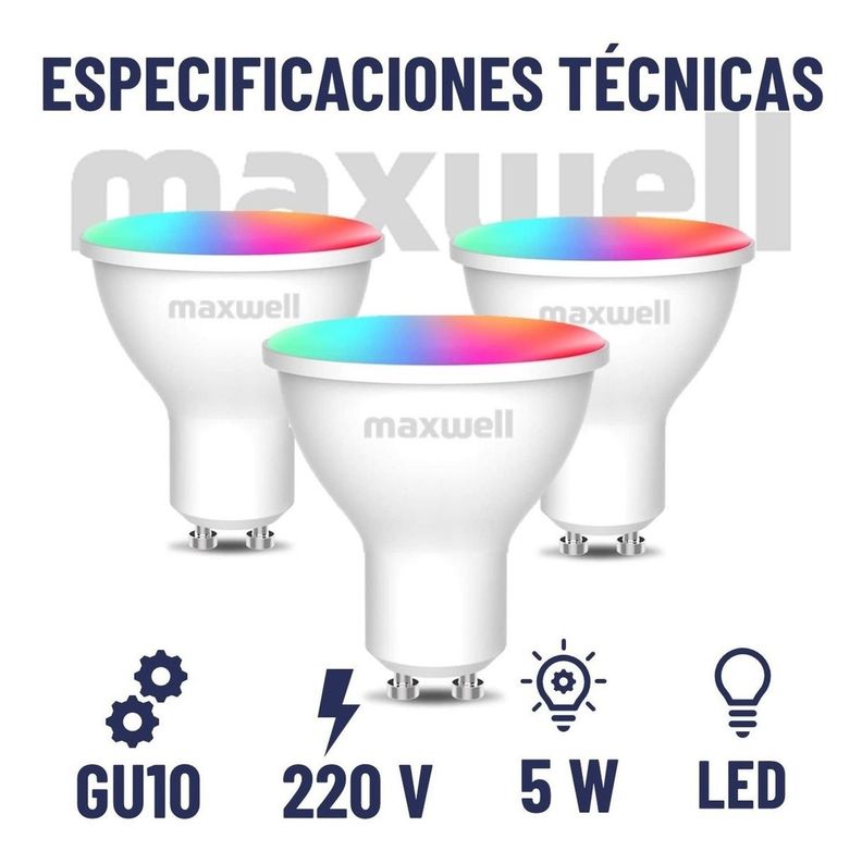 Ampolletas Inteligentes Set x3 Maxwell GU10 Wifi Tuya RGB 5W-6