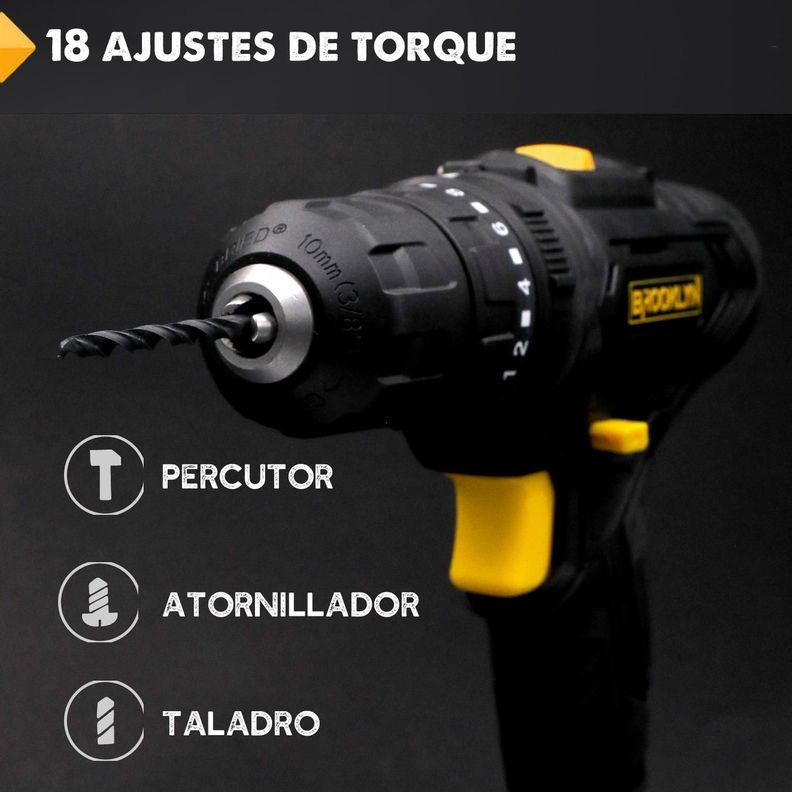 Taladro Inalambrico Percutor Kit Brooklyn 20v + 2 Baterias-2