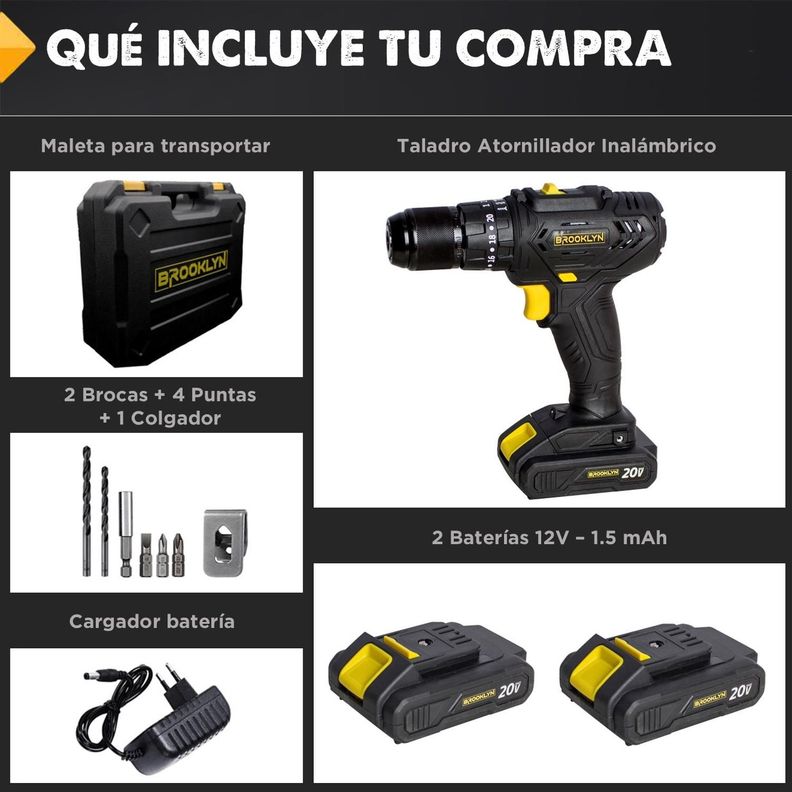 Taladro Inalambrico Percutor Kit Brooklyn 20v + 2 Baterias-3