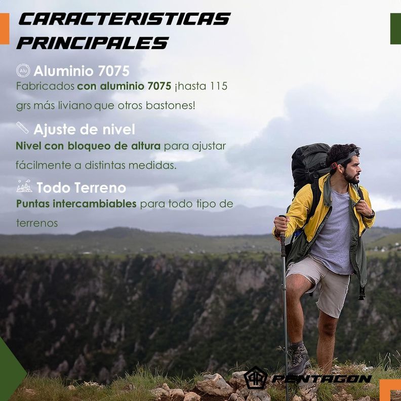 Bastones Trekking Ajustable Aluminio Pentagon Profesional x2-1