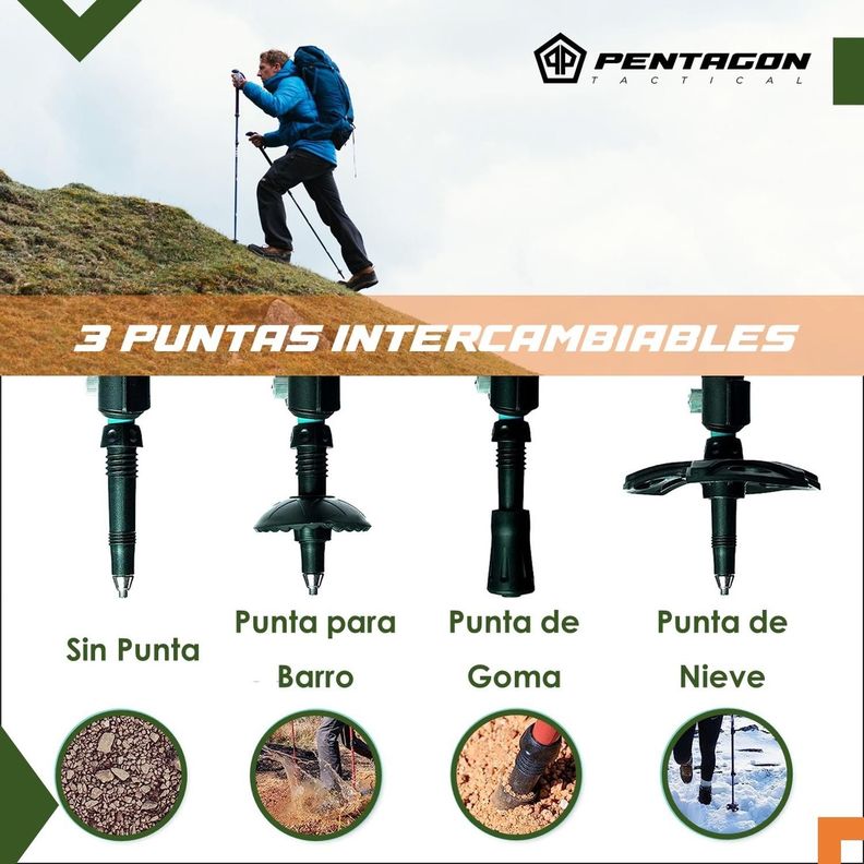 Bastones Trekking Ajustable Aluminio Pentagon Profesional x2-5
