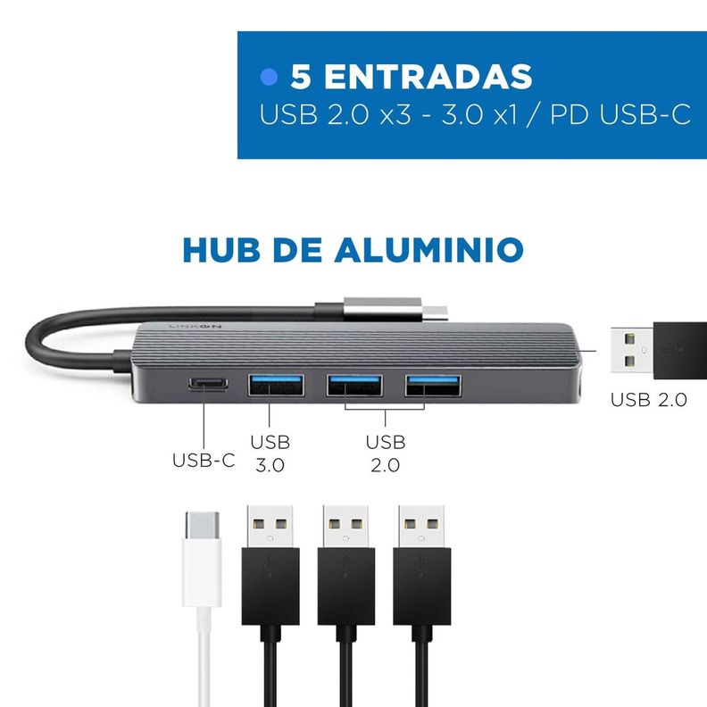 Hub Adaptador Usb Tipo C 5 En 1 Linkon Rj45 Para Mac Windows-1
