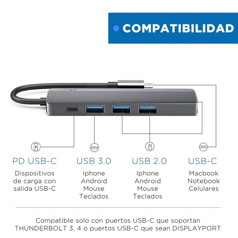 Hub Adaptador Usb Tipo C 5 En 1 Linkon Rj45 Para Mac Windows-4
