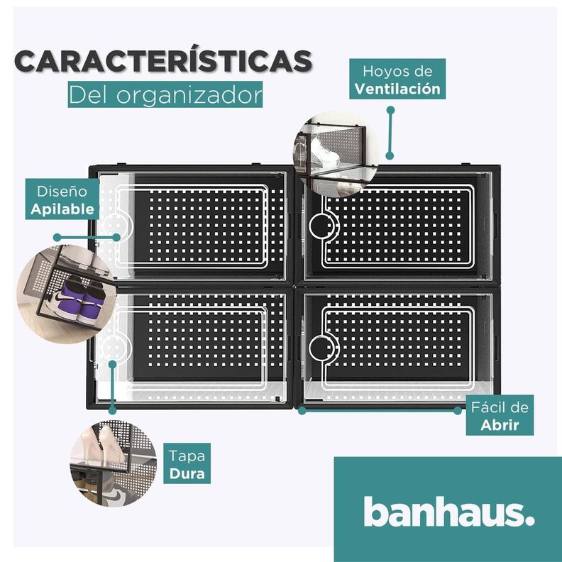 Caja Organizadora Zapatos Set X4 Banhaus Zapatero Apilable-2