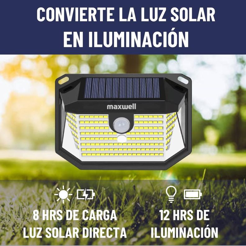 Foco Solar Maxwell 178 Led Exterior Pared Unitario + Sensor Luz Cálida-1