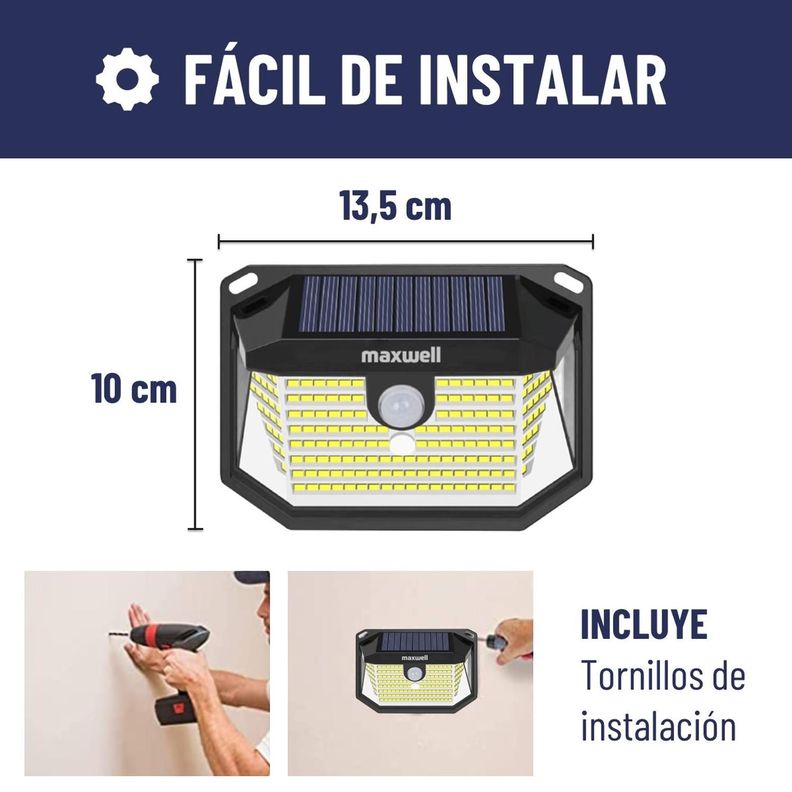 Foco Solar Maxwell 178 Led Exterior Pared Unitario + Sensor Luz Cálida-5