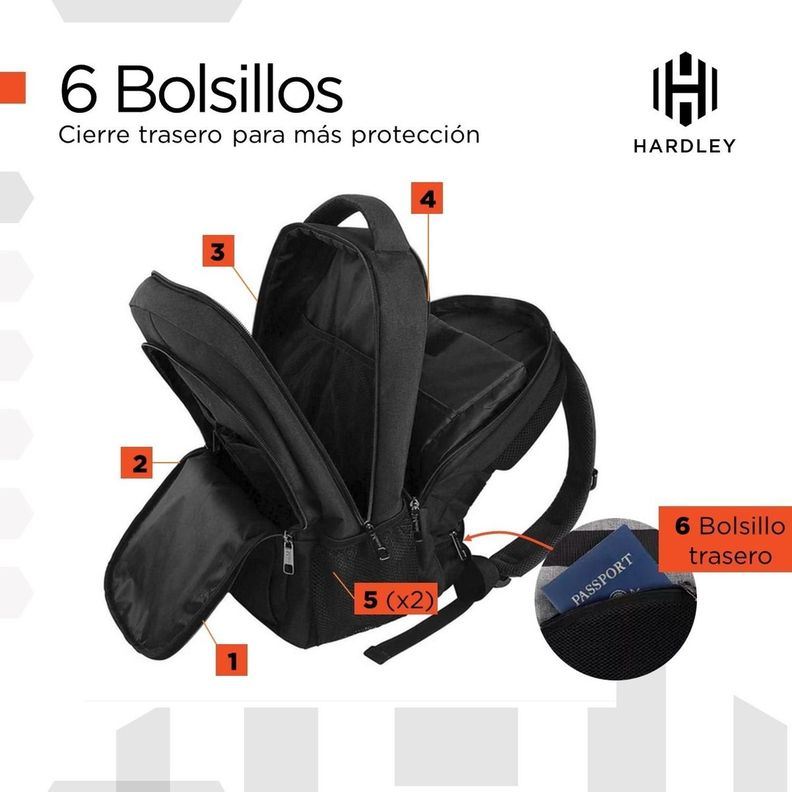 Mochila Notebook Hardley Impermeable Antirrobo Hombre Mujer-1