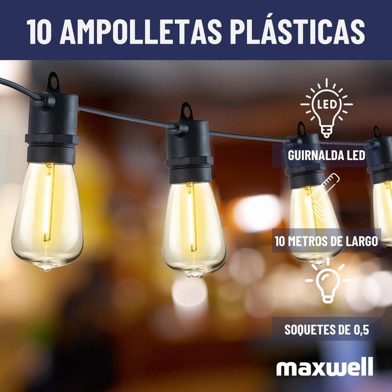 Guirnalda Luces Led Terraza Patio 10m +10 Ampolletas Maxwell