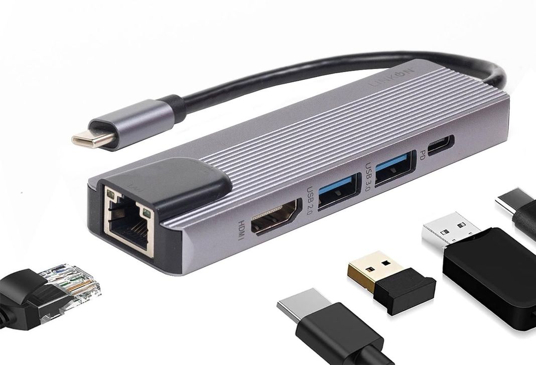 Hub Adaptador Usb Tipo C 5 En 1 Linkon 1000 Mbps Mac Windows-0