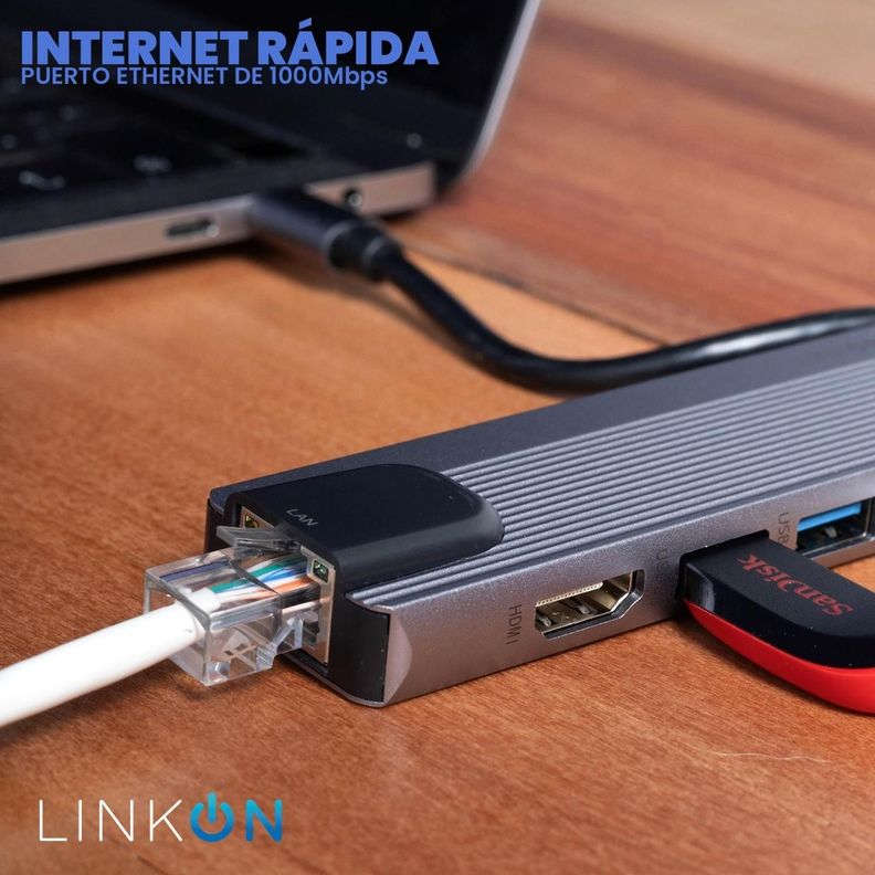 Hub Adaptador Usb Tipo C 5 En 1 Linkon 1000 Mbps Mac Windows-2