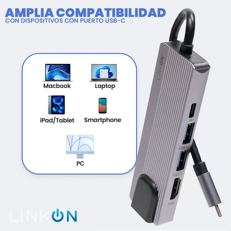 Hub Adaptador Usb Tipo C 5 En 1 Linkon 1000 Mbps Mac Windows-7