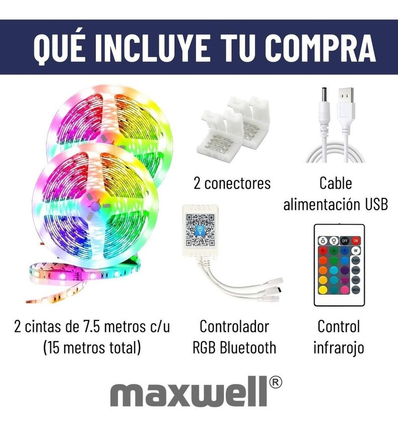 Tira Cinta Luces Led Rgb Bluetooth 15 Metros Total + Conector-8