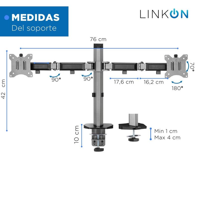 Soporte Brazo Articulado Doble Monitor Linkon Escritorio-5