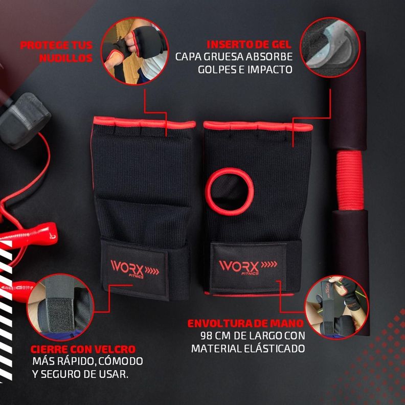 Guantes Vendas Muñequeras De Boxeo Worx Acolchadas L negro-5