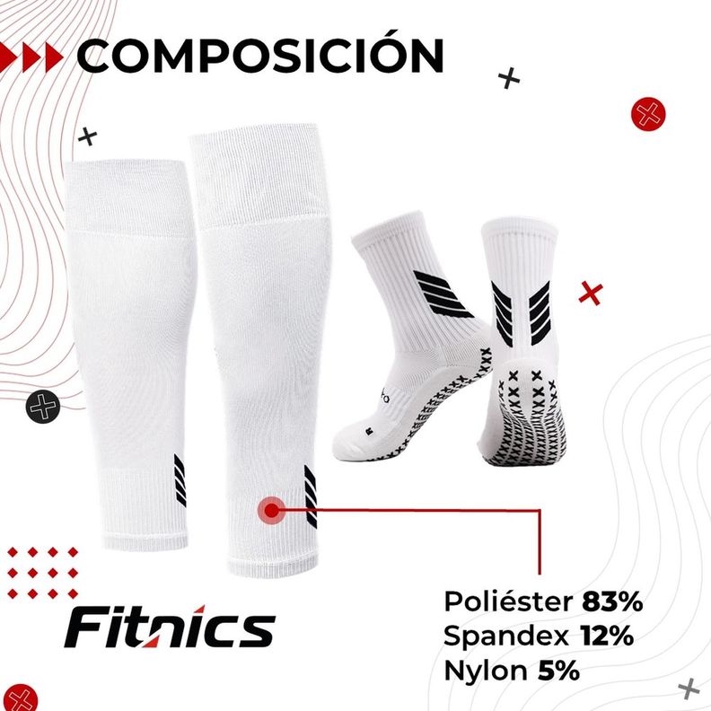 Medias Futbol Niños Antideslizantes Set 2 + Pantorrillera blanco-3