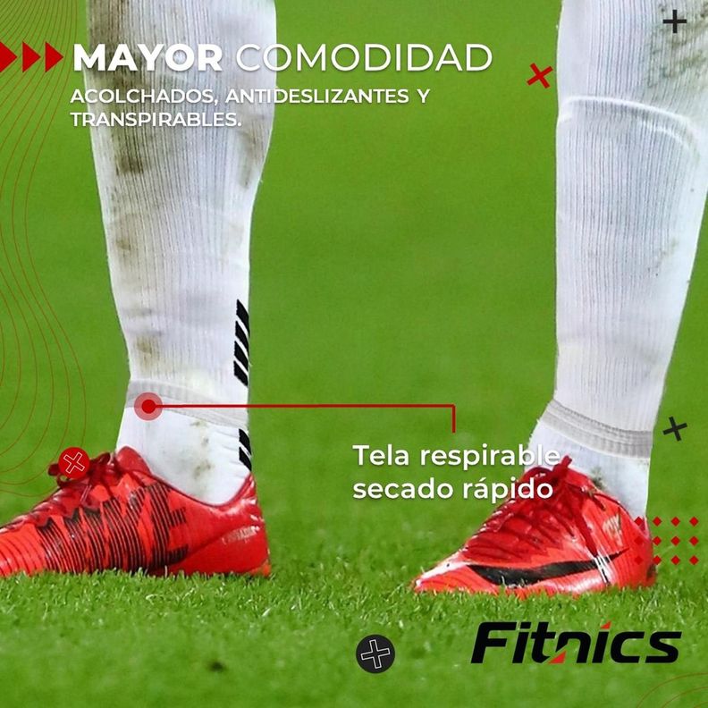 Medias Futbol Niños Antideslizantes Set 2 + Pantorrillera blanco-4