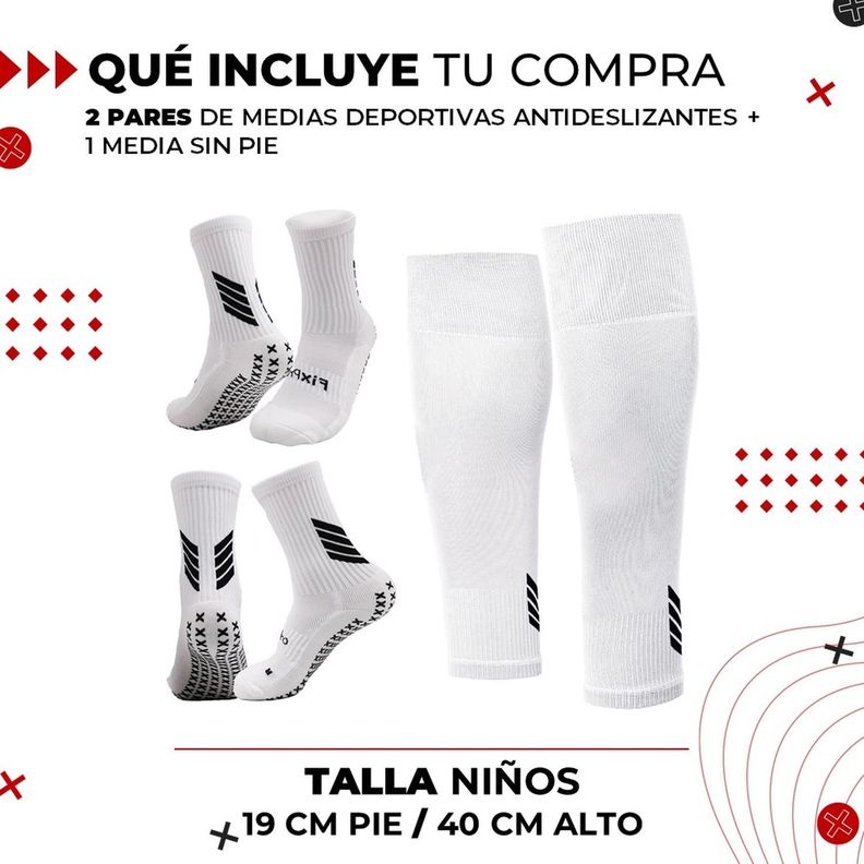 Medias Futbol Niños Antideslizantes Set 2 + Pantorrillera blanco-8
