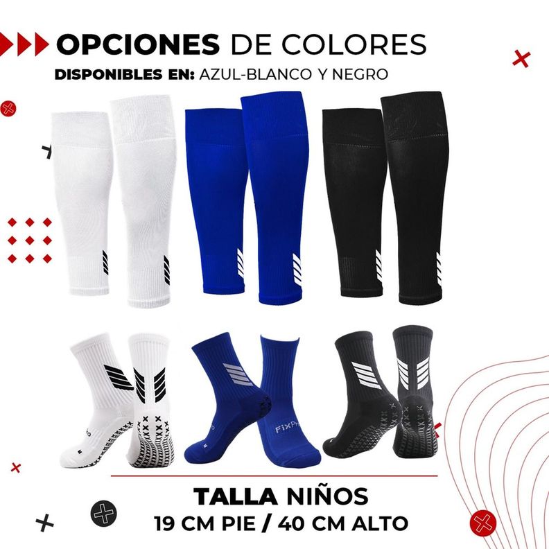 Medias Futbol Niños Antideslizantes Set 2 + Pantorrillera blanco-9