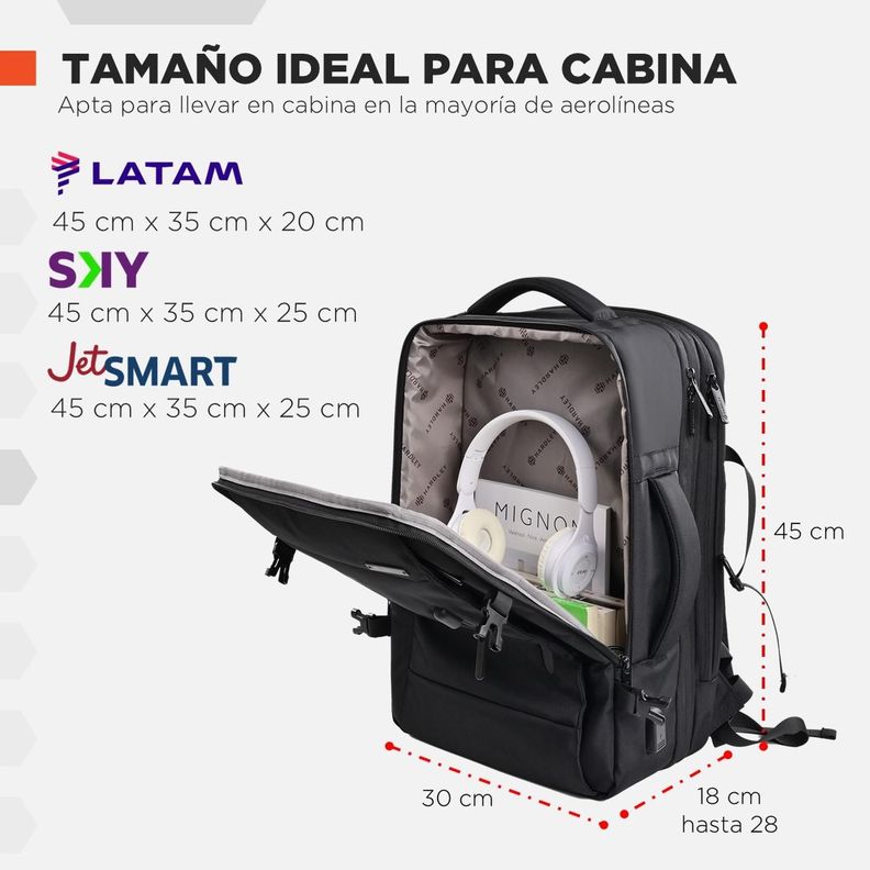 Mochila para Viaje Notebook Hardley 40L Nylon Balistico +USB-3