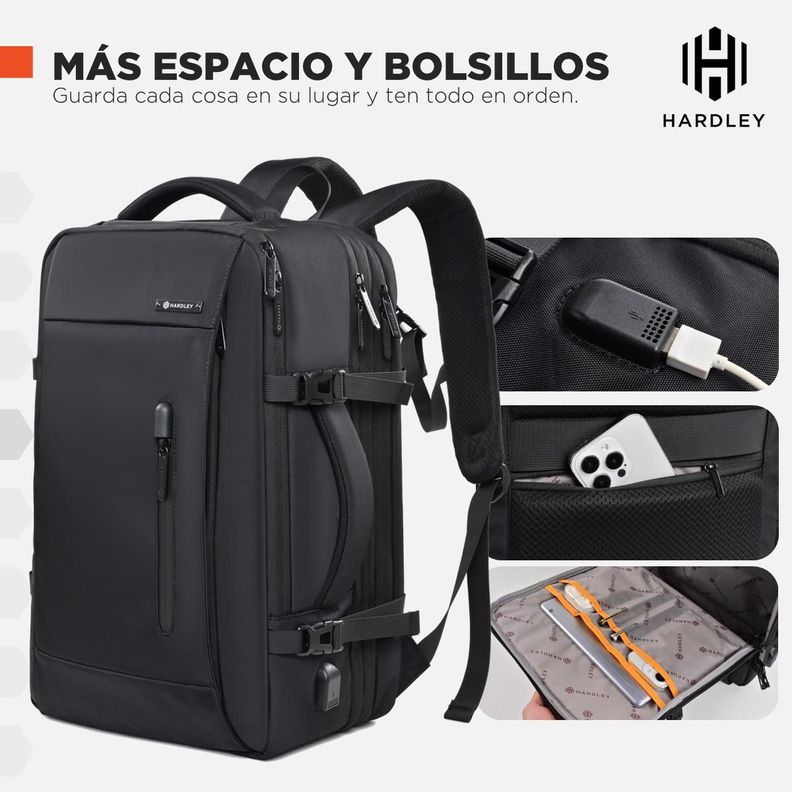 Mochila para Viaje Notebook Hardley 40L Nylon Balistico +USB-5