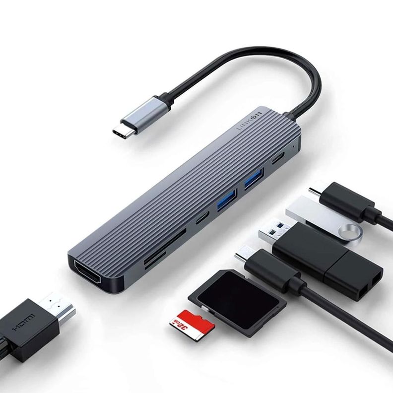 Hub Adaptador Usb C 7 En 1 Linkon Para Mac Macbook Windows-0