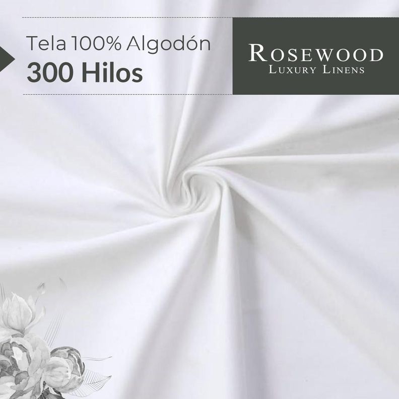 Sabanas Juego 300 Hilos 100% Algodon Rosewood Tamano Unico 1,5 Plazas - Blanco-1
