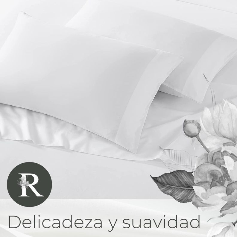 Sabanas Juego 300 Hilos 100% Algodon Rosewood Tamano Unico 1,5 Plazas - Blanco-2