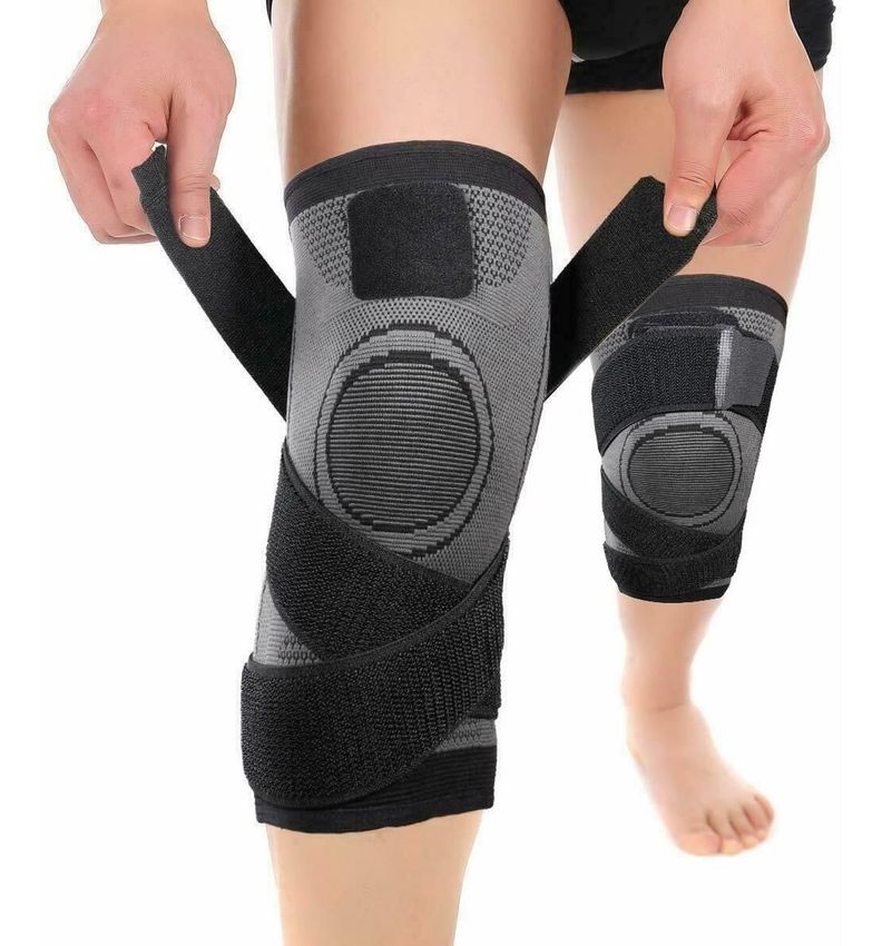 Rodillera Deportiva Compresion Fitnics Set x2 Banda Sujecion gris-1