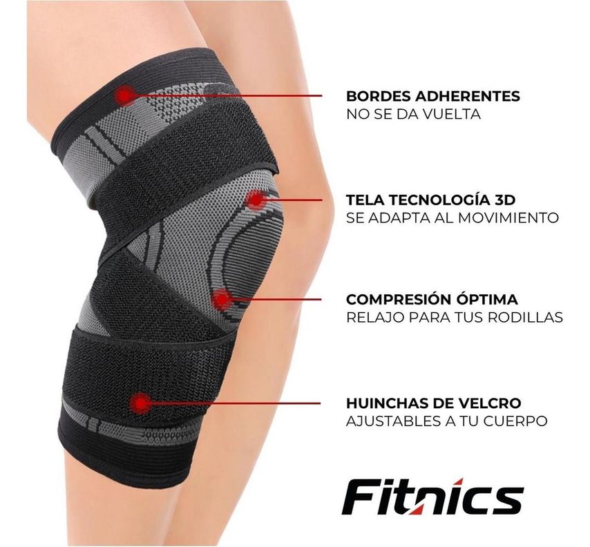 Rodillera Deportiva Compresion Fitnics Set x2 Banda Sujecion gris-3