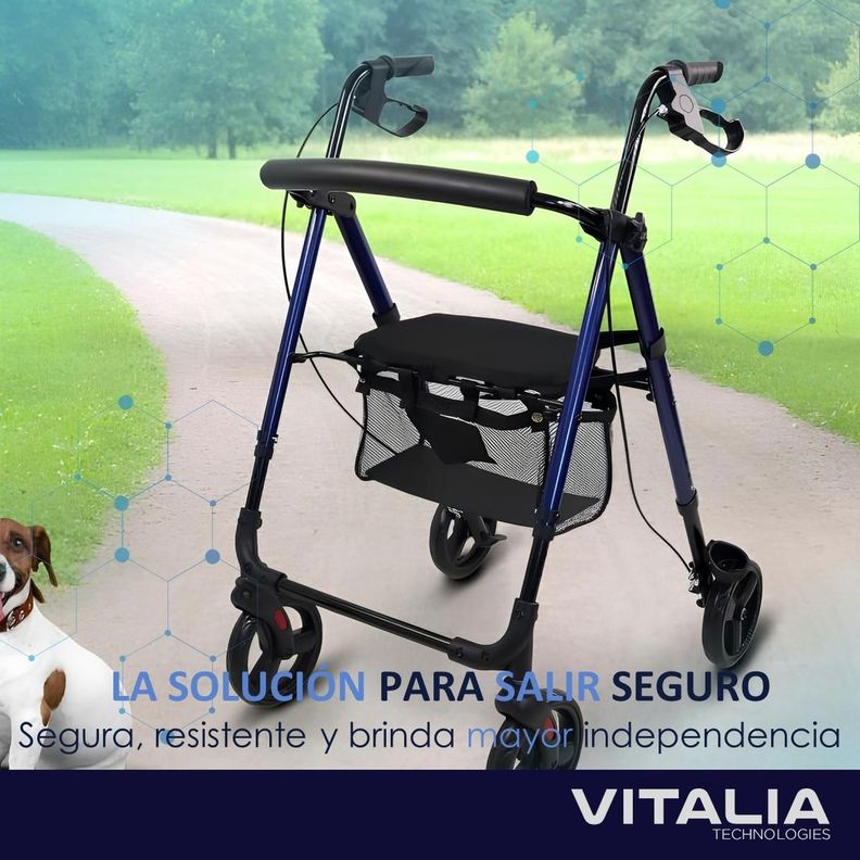 Andador Burrito con Asiento 4 Ruedas Plegable Liviano Freno-1