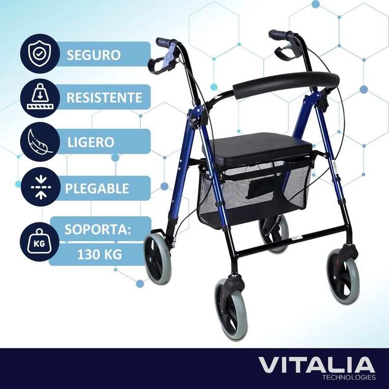 Andador Burrito con Asiento 4 Ruedas Plegable Liviano Freno-2