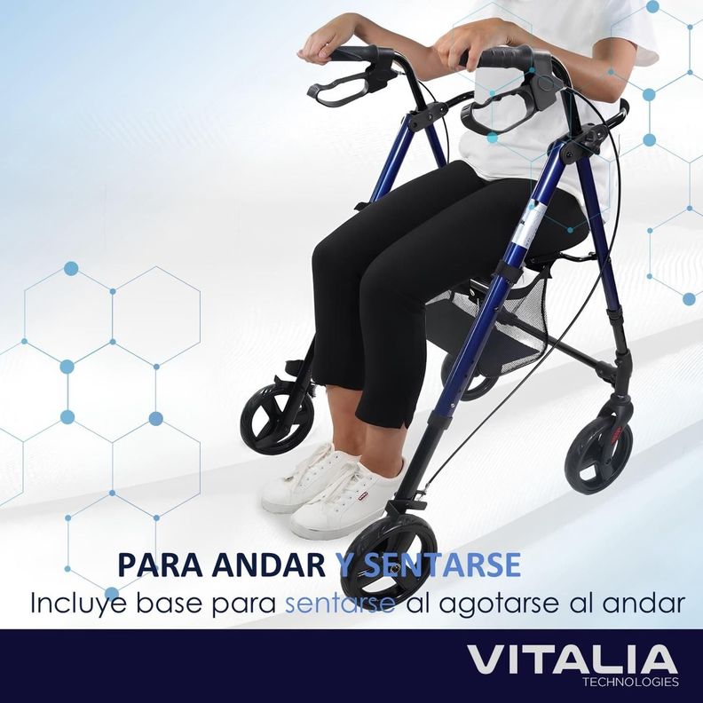 Andador Burrito con Asiento 4 Ruedas Plegable Liviano Freno-3