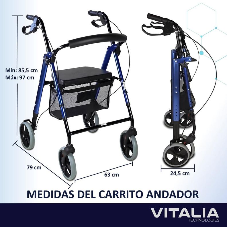Andador Burrito con Asiento 4 Ruedas Plegable Liviano Freno-7